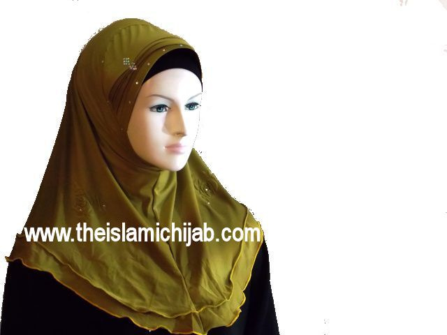 Olive Beaded Stylish 1 piece Hijab 4  